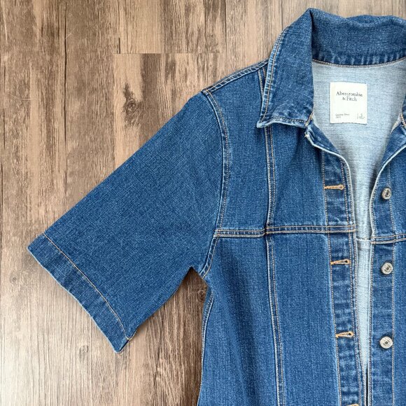 Denim Button Up A-Line Mini Dress with Collar - Concert, Festival, Western - Picture 5 of 7